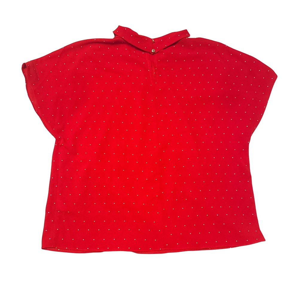Vince Camuto Womens Red Polka Dot Mock Neck Cap Sleeve Blouse Large - Picture 2 of 3